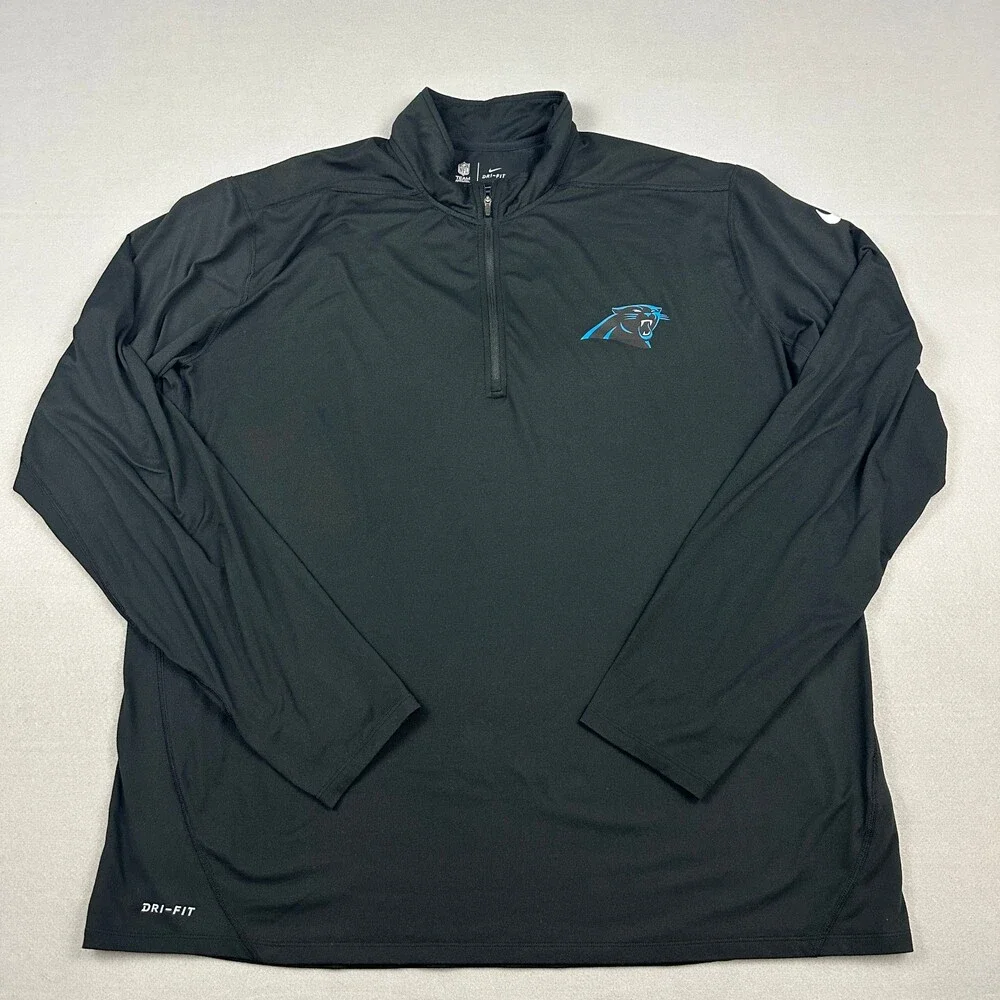 Carolina Panthers Sweater Men 2XL Black Nike 1/4 Zip Pullover Dri Fit NFL XXL
